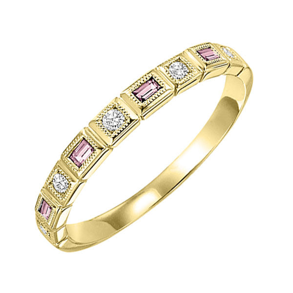 10Kt Yellow Gold Diamond 1/10Ctw & Pink Tourmaline 1/7Ctw Ring