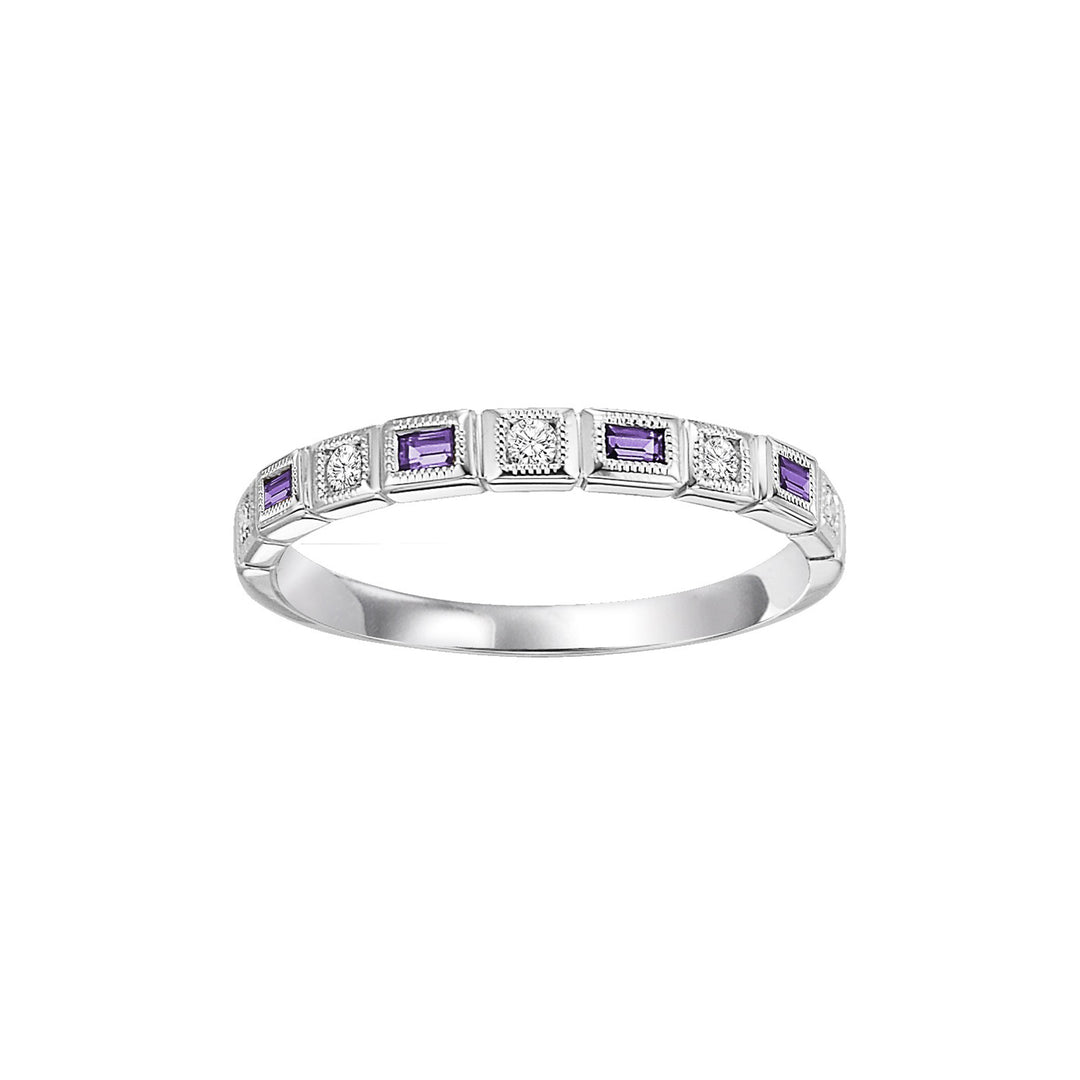 10Kt White Gold Diamond 1/10Ctw & Amethyst 1/8Ctw Ring