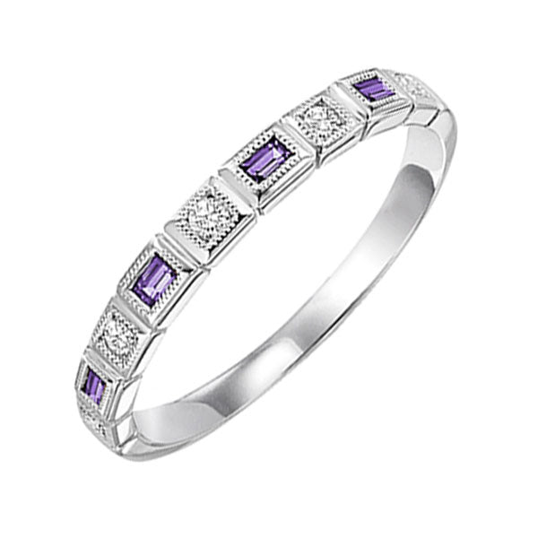 10Kt White Gold Diamond 1/10Ctw & Amethyst 1/8Ctw Ring