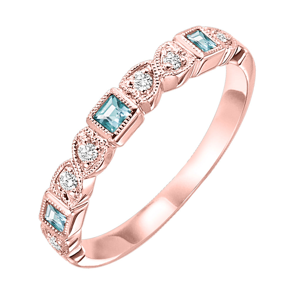 10Kt Rose Gold Diamond 1/12Ctw & Blue Topaz 1/7Ctw Ring