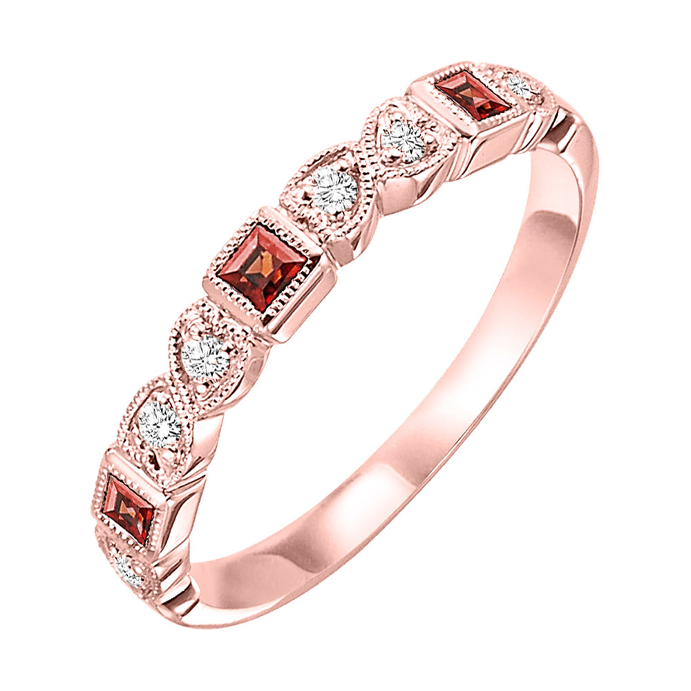 10Kt Rose Gold Diamond 1/12Ctw & Garnet 1/7Ctw Ring