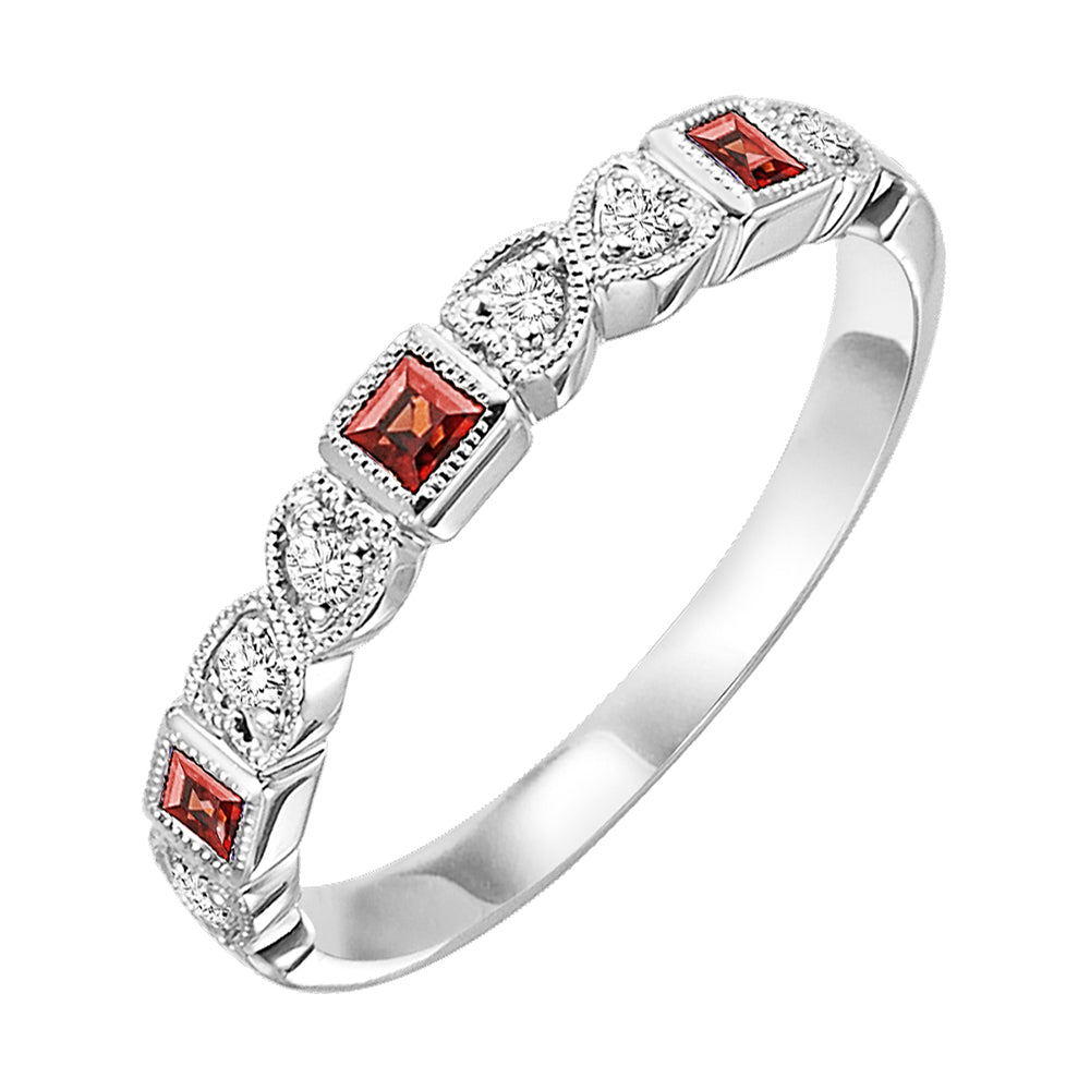 10Kt White Gold Diamond 1/12Ctw & Garnet 1/7Ctw Ring