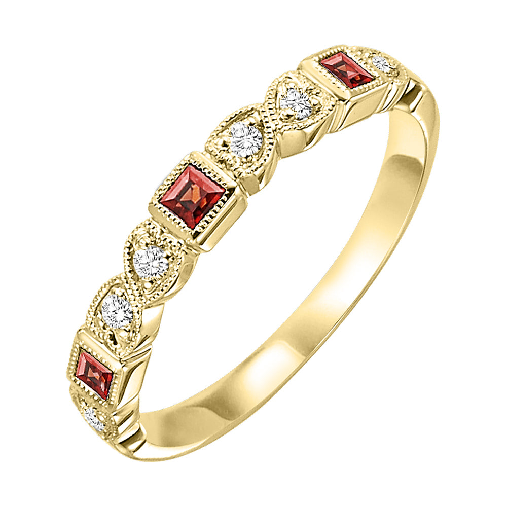 10Kt Yellow Gold Diamond 1/12Ctw & Garnet 1/7Ctw Ring