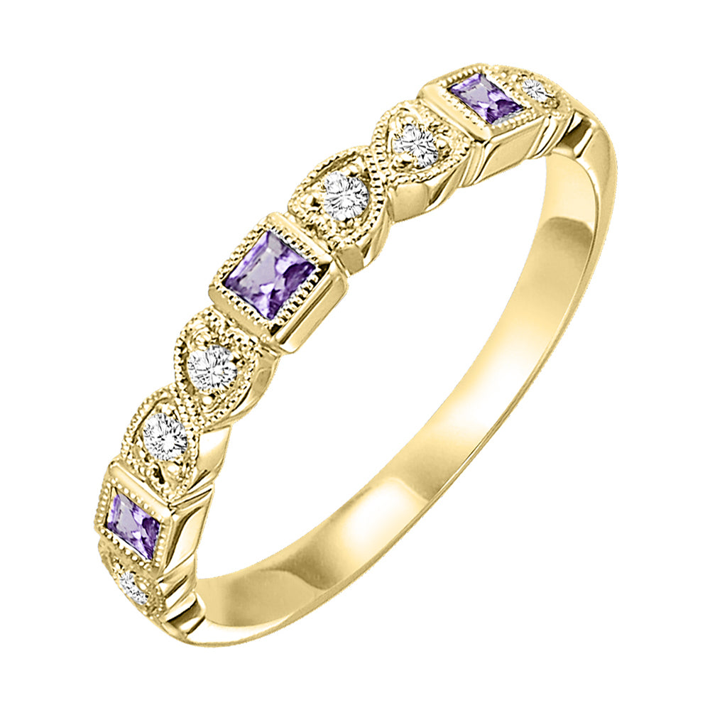 10Kt Yellow Gold Diamond 1/12Ctw & Amethyst 1/7Ctw Ring