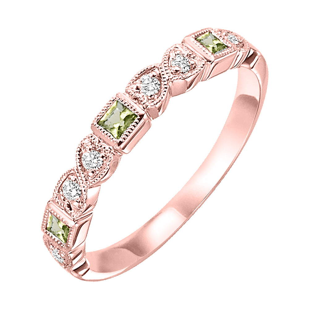 10Kt Rose Gold Diamond 1/12Ctw & Peridot 1/7Ctw Ring