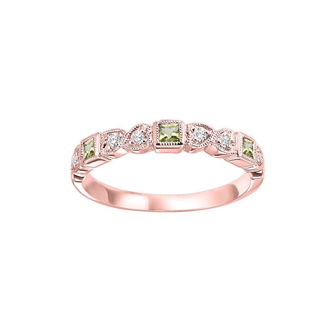10Kt Rose Gold Diamond 1/12Ctw & Peridot 1/7Ctw Ring
