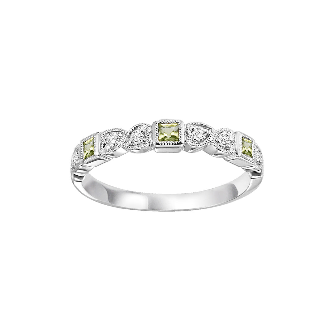 10Kt White Gold Diamond 1/12Ctw & Peridot 1/7Ctw Ring