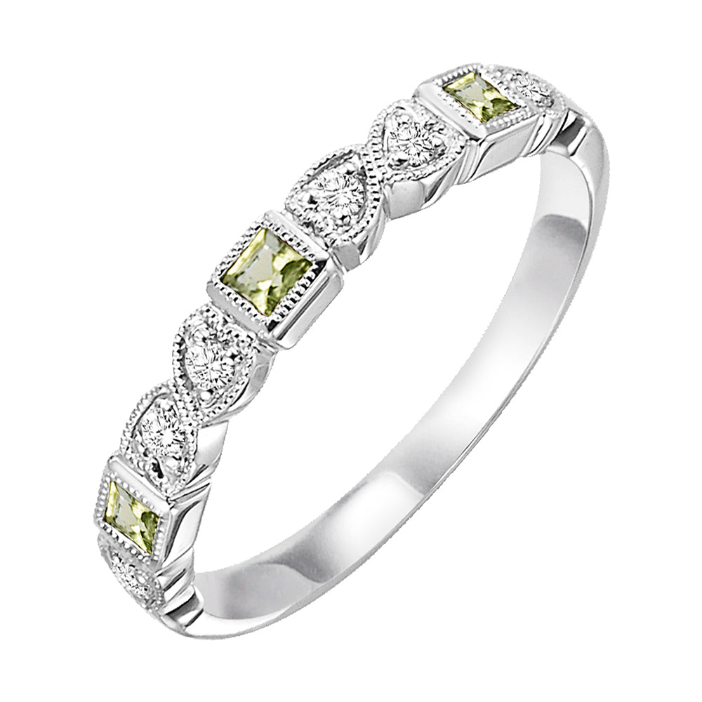 10Kt White Gold Diamond 1/12Ctw & Peridot 1/7Ctw Ring
