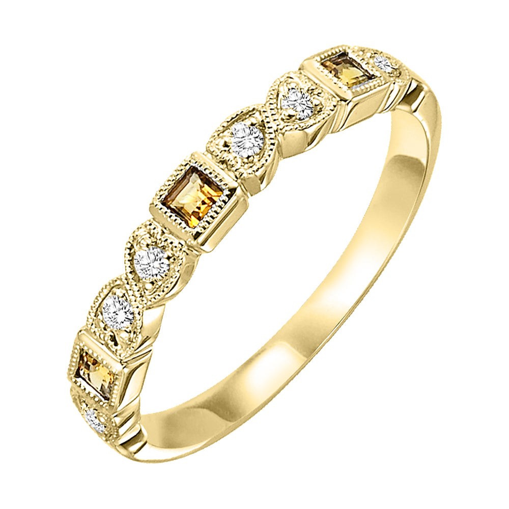 10Kt Yellow Gold Diamond 1/12Ctw & Citrine 1/7Ctw Ring