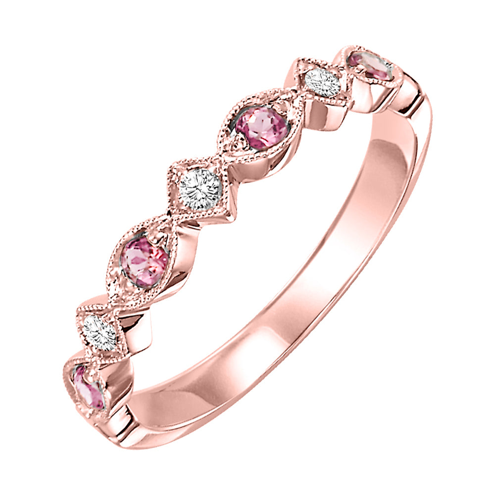 10Kt Rose Gold Diamond 1/20Ctw & Pink Tourmaline 1/6Ctw Ring