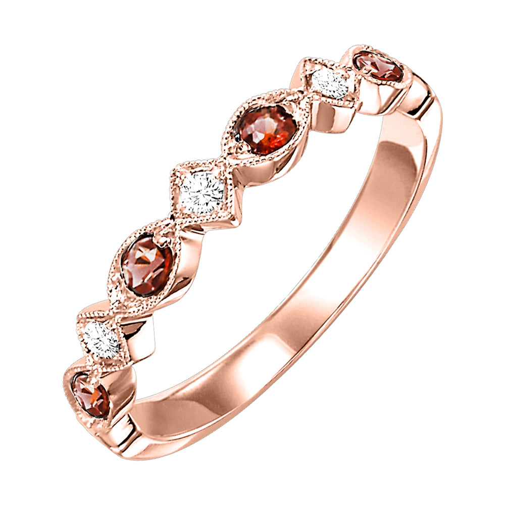 10Kt Rose Gold Diamond 1/20Ctw & Garnet 1/6Ctw Ring