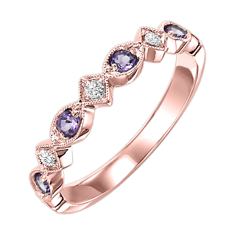 10Kt Rose Gold Diamond 1/20Ctw & Amethyst 1/6Ctw Ring
