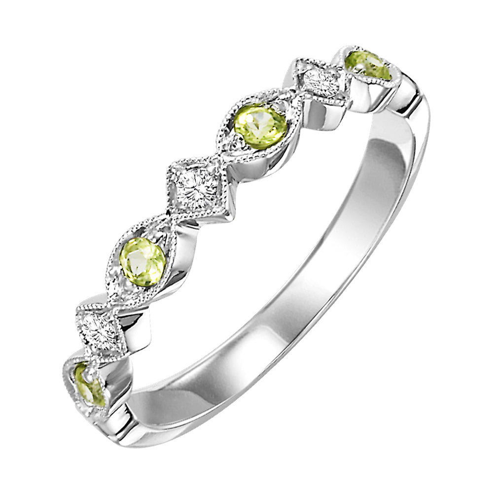 Platinum White Diamond 1/20Ctw & Peridot 1/5Ctw Ring