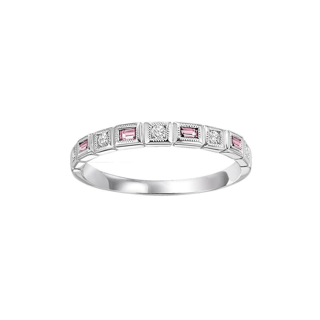 14Kt White Gold Diamond 1/12Ctw & Pink Tourmaline 1/8Ctw Ring