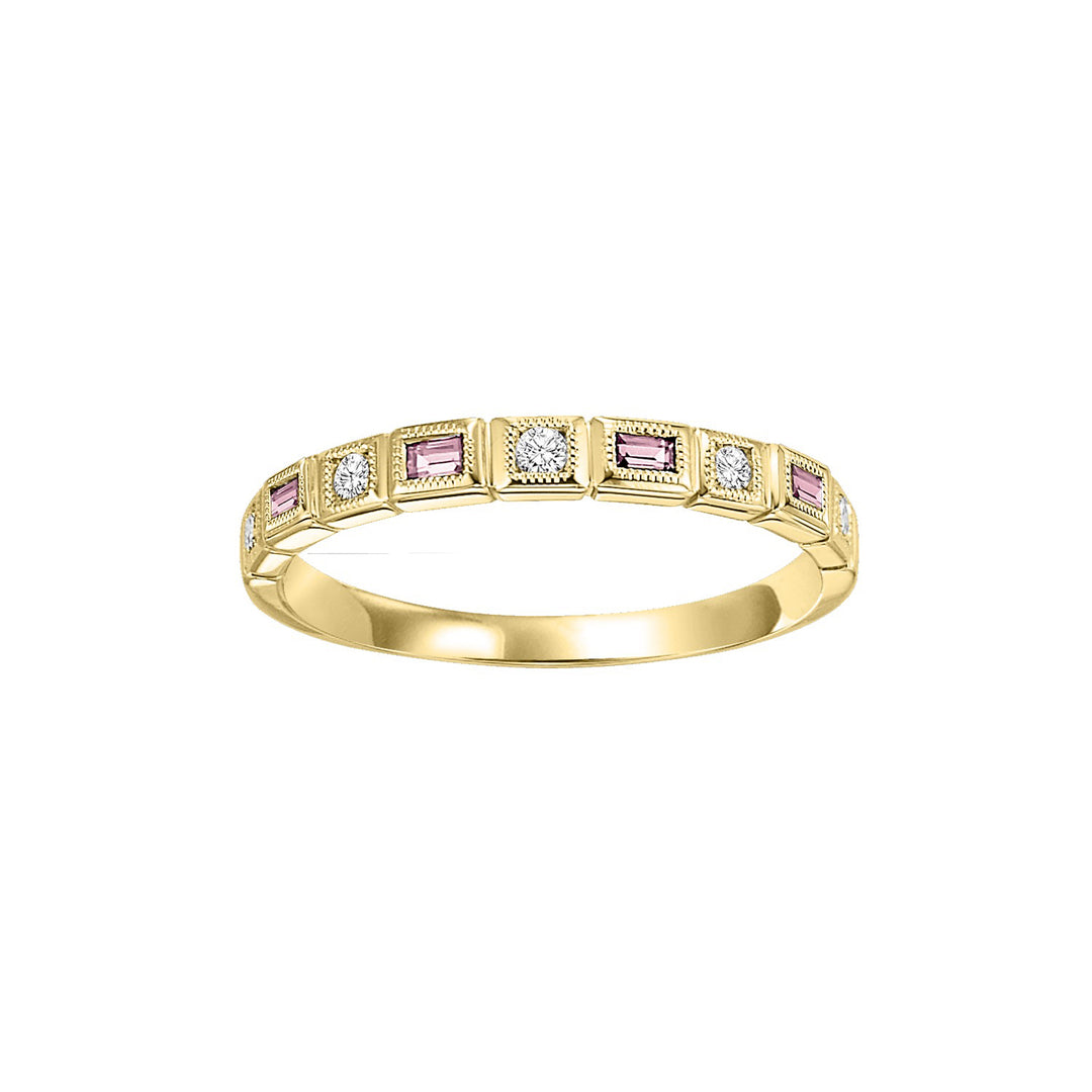 14Kt Yellow Gold Diamond 1/12Ctw & Pink Tourmaline 1/8Ctw Ring