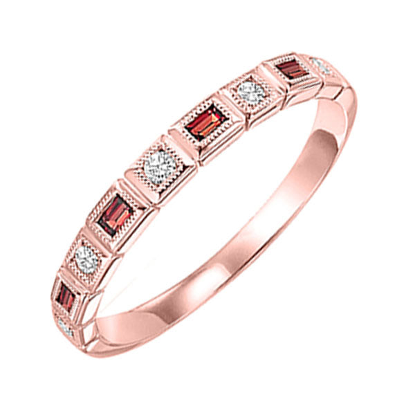 14Kt Rose Gold Diamond 1/12Ctw & Garnet 1/6Ctw Ring