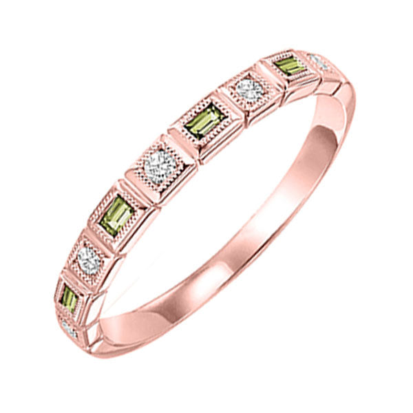 14Kt Rose Gold Diamond 1/12Ctw & Peridot 1/7Ctw Ring