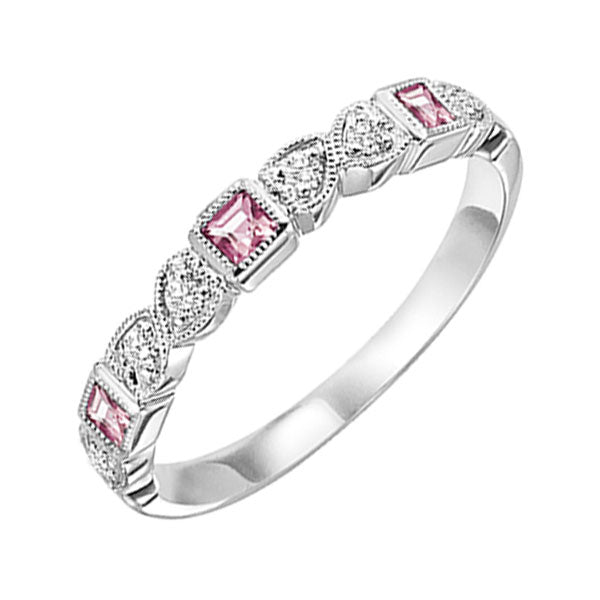 14Kt White Gold Diamond 1/12Ctw & Pink Tourmaline 1/7Ctw Ring