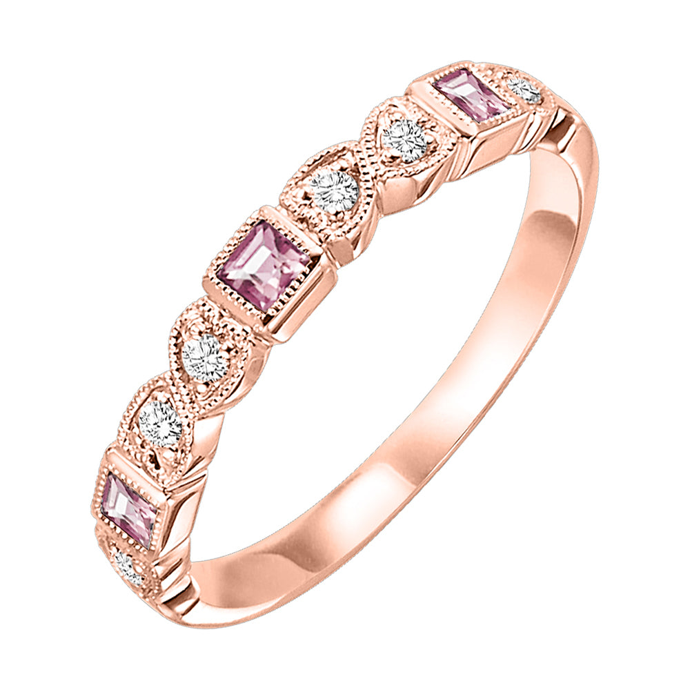 14Kt Rose Gold Diamond 1/12Ctw & Pink Tourmaline 1/7Ctw Ring