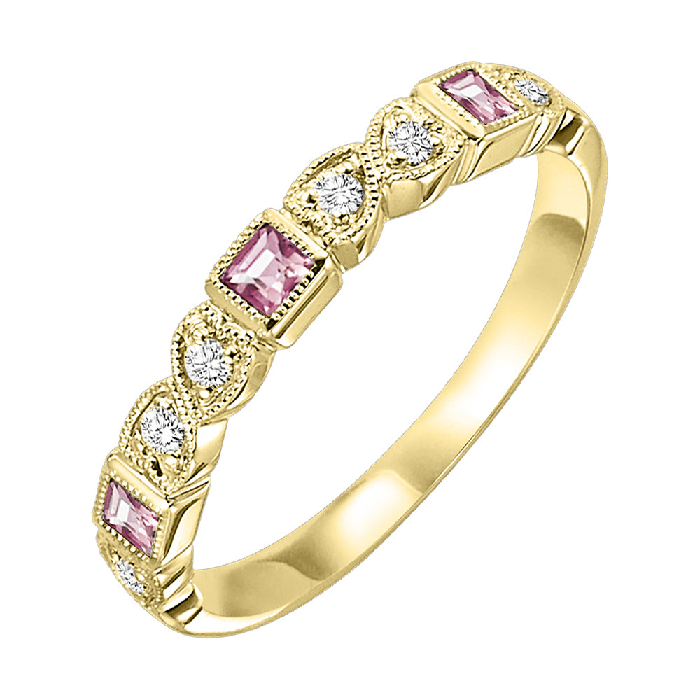14Kt Yellow Gold Diamond 1/12Ctw & Pink Tourmaline 1/7Ctw Ring