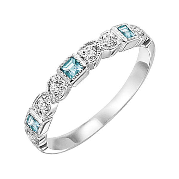 14Kt White Gold Diamond 1/12Ctw & Blue Topaz 1/7Ctw Ring