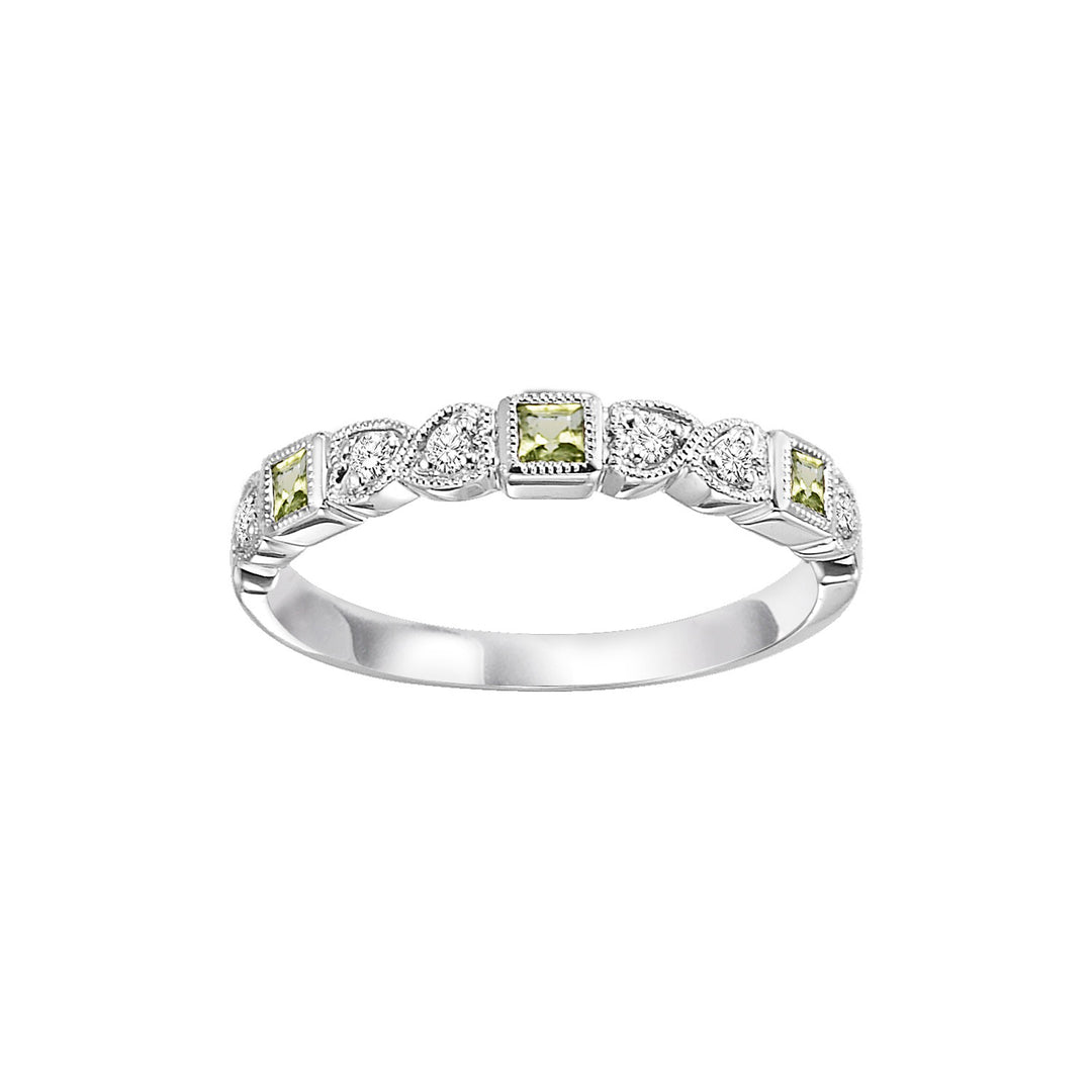 14Kt White Gold Diamond 1/12Ctw & Peridot 1/7Ctw Ring