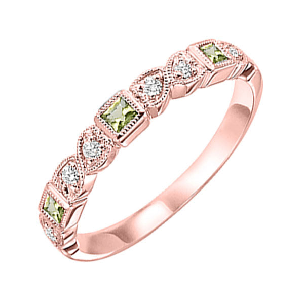 14Kt Rose Gold Diamond 1/12Ctw & Peridot 1/7Ctw Ring