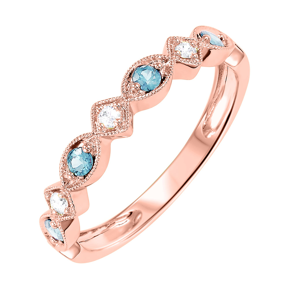 14Kt Rose Gold Diamond 1/20Ctw & Blue Topaz 1/6Ctw Ring