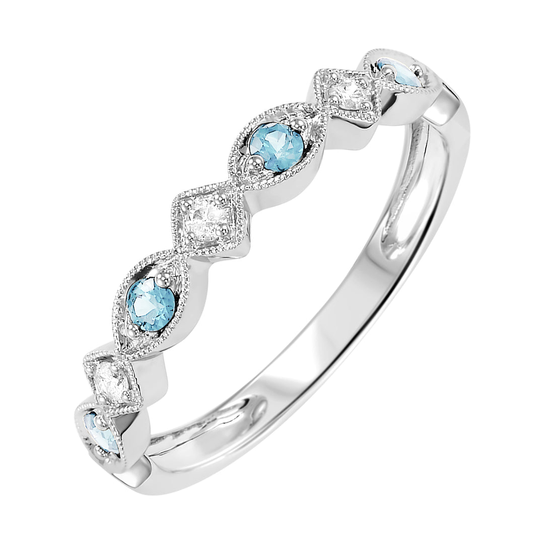 14Kt White Gold Diamond 1/20Ctw & Blue Topaz 1/6Ctw Ring