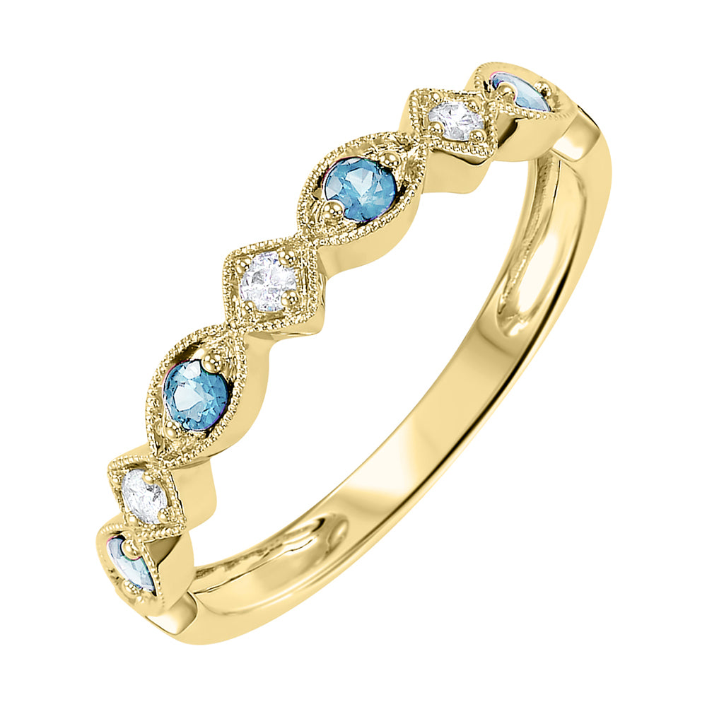 14Kt Yellow Gold Diamond 1/20Ctw & Blue Topaz 1/6Ctw Ring