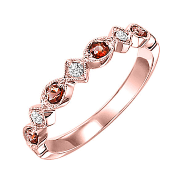 14Kt Rose Gold Diamond 1/20Ctw & Garnet 1/7Ctw Ring