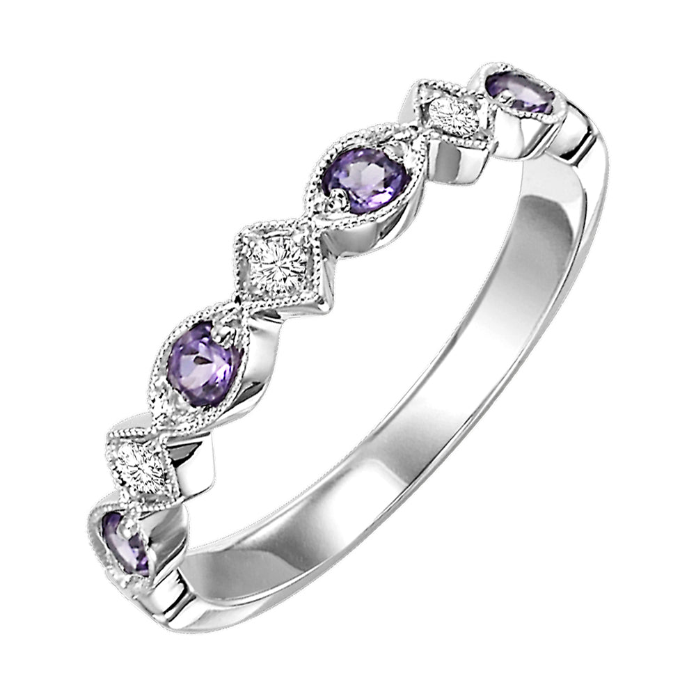 14Kt White Gold Diamond 1/20Ctw & Amethyst 1/6Ctw Ring