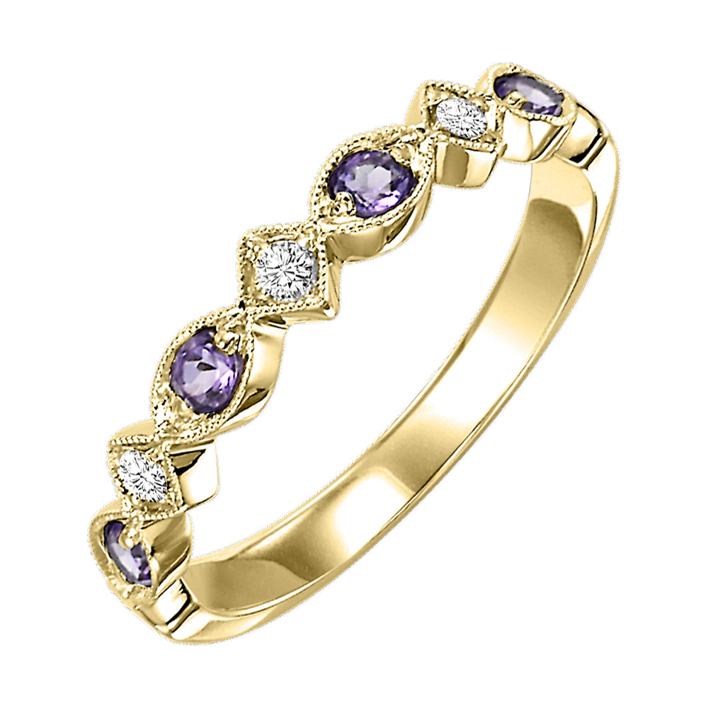 14Kt Yellow Gold Diamond 1/20Ctw & Amethyst 1/6Ctw Ring