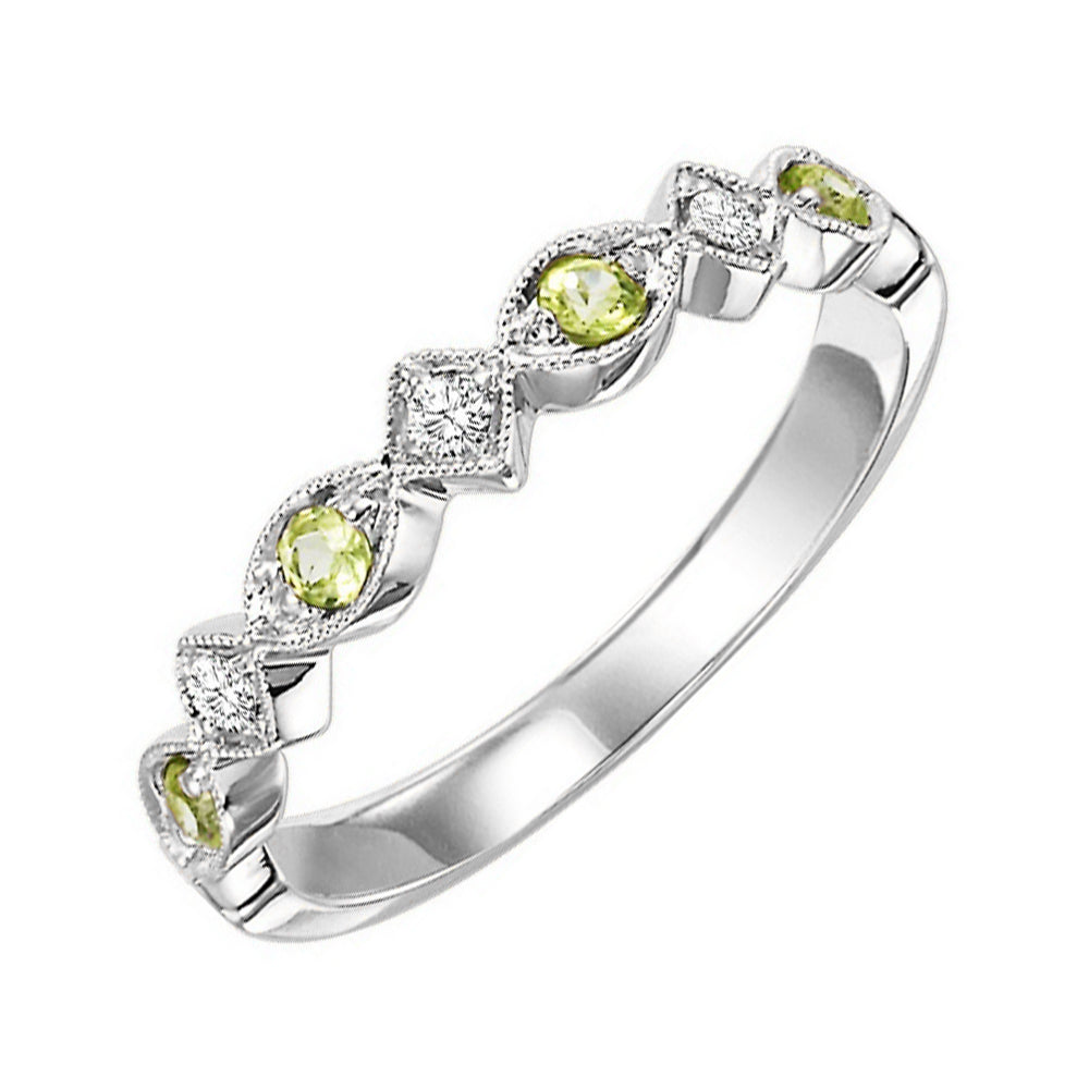 14Kt White Gold Diamond 1/20Ctw & Peridot 1/7Ctw Ring