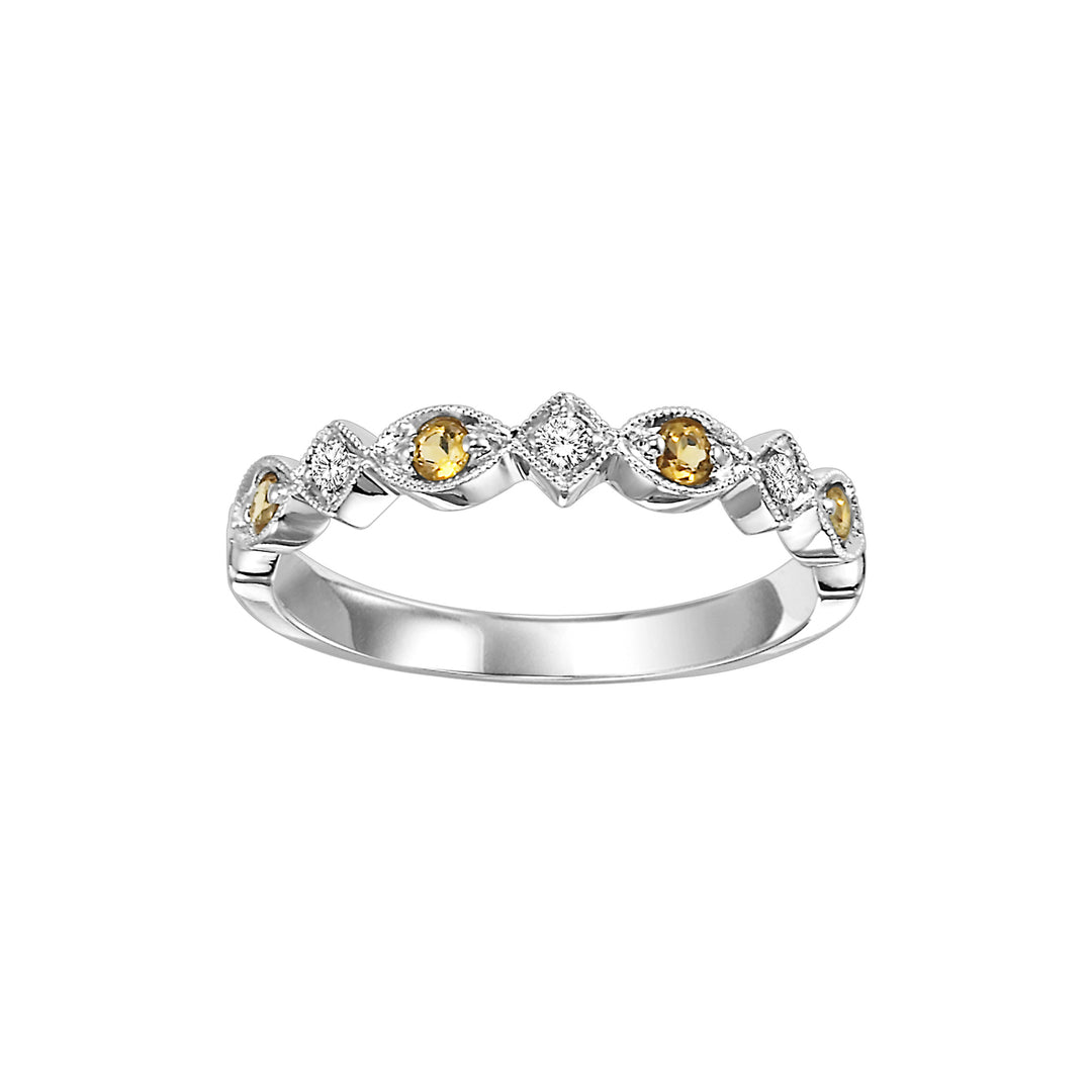 14Kt White Gold Diamond 1/20Ctw & Citrine 1/6Ctw Ring