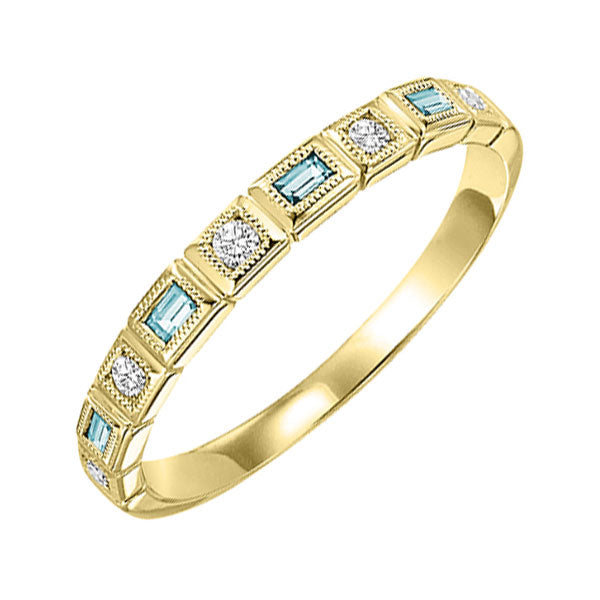 10Kt Yellow Gold Diamond 1/12Ctw & Aquamarine 1/8Ctw Ring