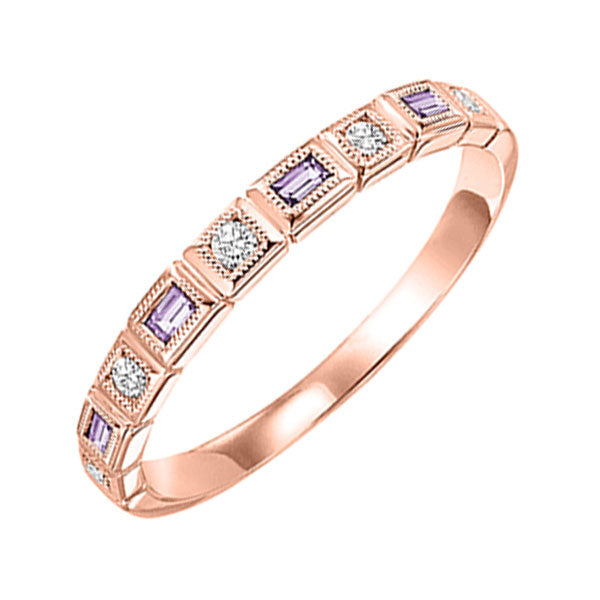 10Kt Rose Gold Diamond 1/12Ctw & Syn Alexandrite 1/8Ctw Ring