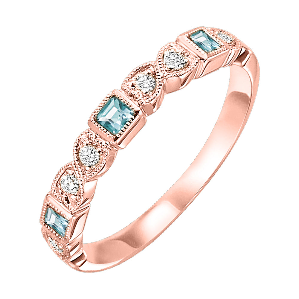 10Kt Rose Gold Diamond 1/10Ctw & Aquamarine 1/7Ctw Ring