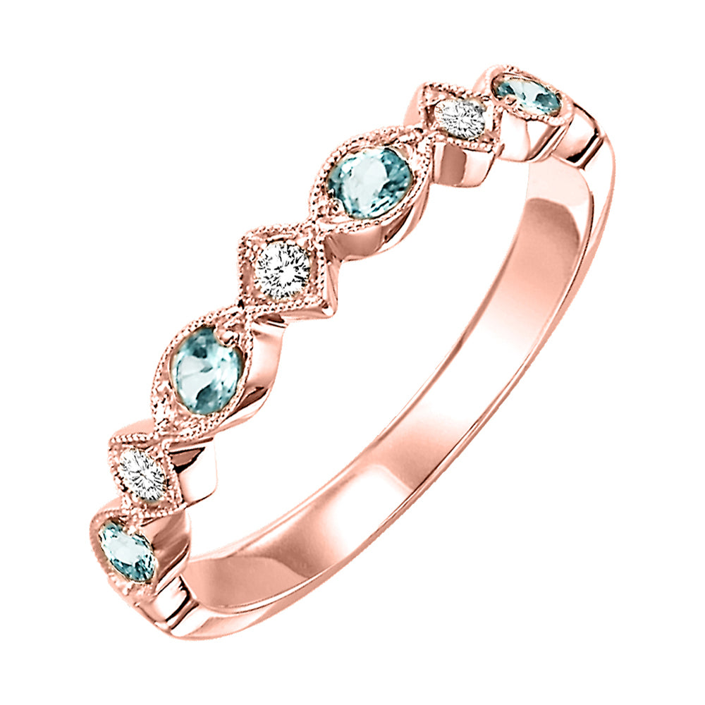 10Kt Rose Gold Diamond 1/20Ctw & Aquamarine 1/6Ctw Ring