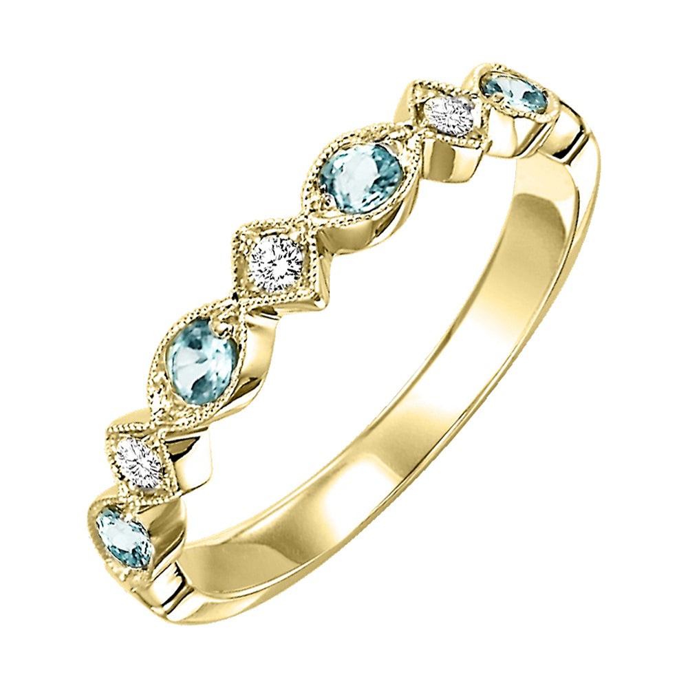 10Kt Yellow Gold Diamond 1/20Ctw & Aquamarine 1/7Ctw Ring