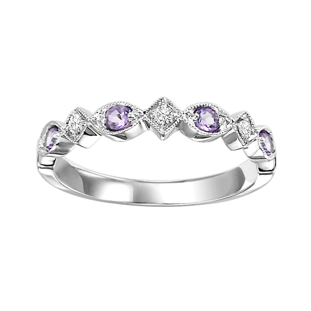 10Kt White Gold Diamond 1/20Ctw & Syn Alexandrite 1/6Ctw Ring