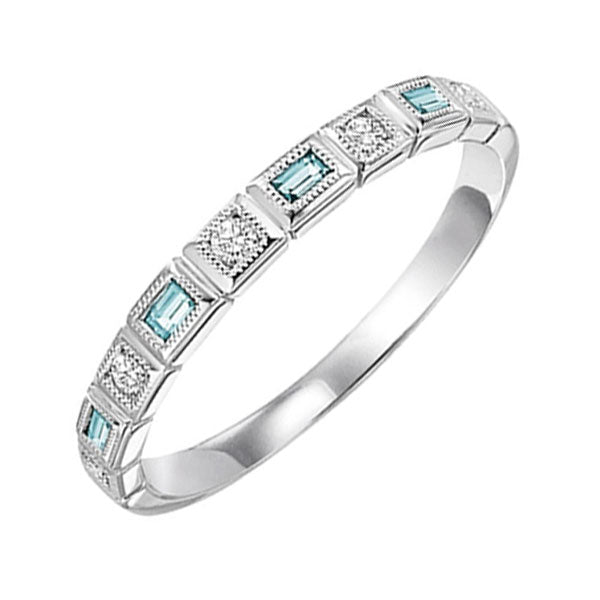 14Kt White Gold Diamond 1/12Ctw & Aquamarine 1/10Ctw Ring
