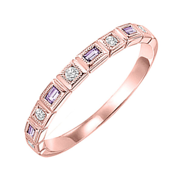 14Kt Rose Gold Diamond 1/10Ctw & Syn Alexandrite 1/8Ctw Ring