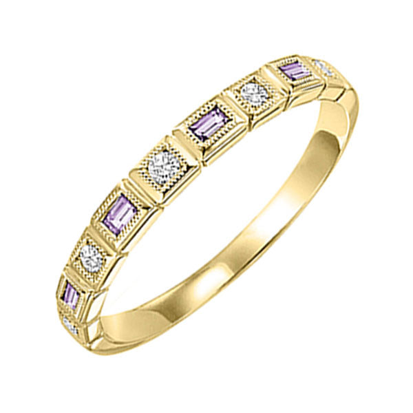 14Kt Yellow Gold Diamond 1/10Ctw & Syn Alexandrite 1/8Ctw Ring