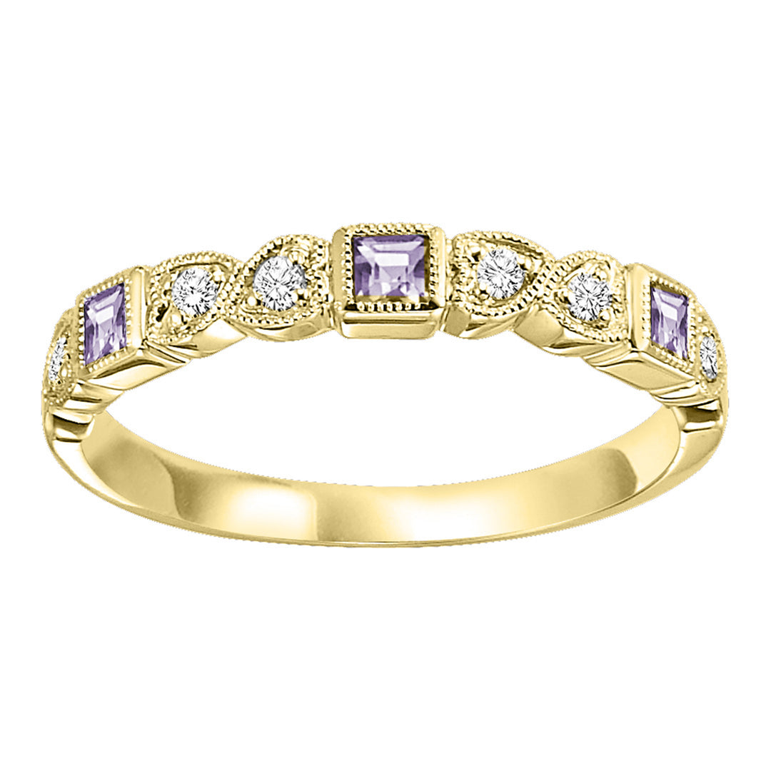 14Kt Yellow Gold Diamond 1/10Ctw & Syn Alexandrite 1/7Ctw Ring