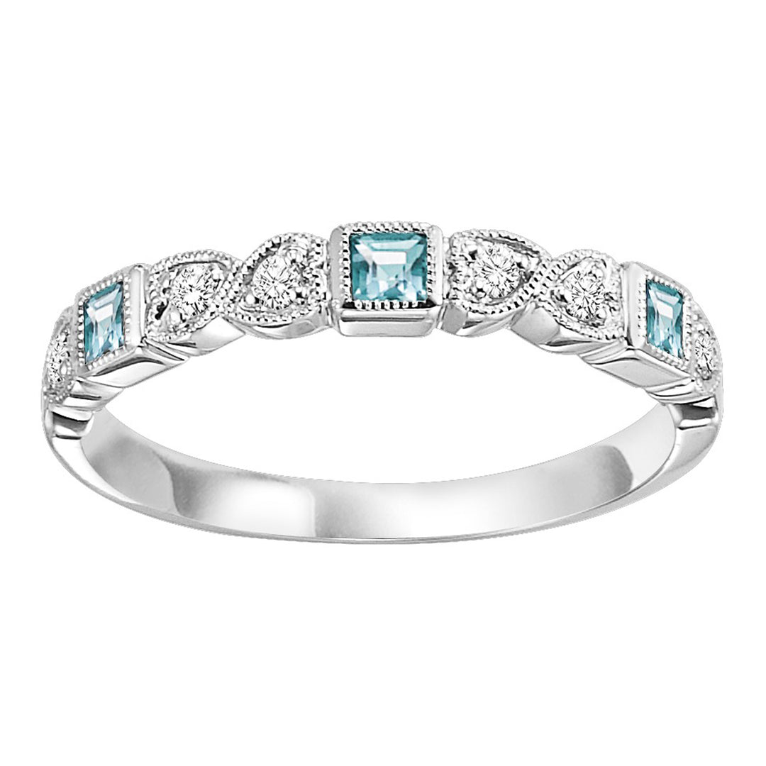 14Kt White Gold Diamond 1/20Ctw & Aquamarine 1/6Ctw Ring