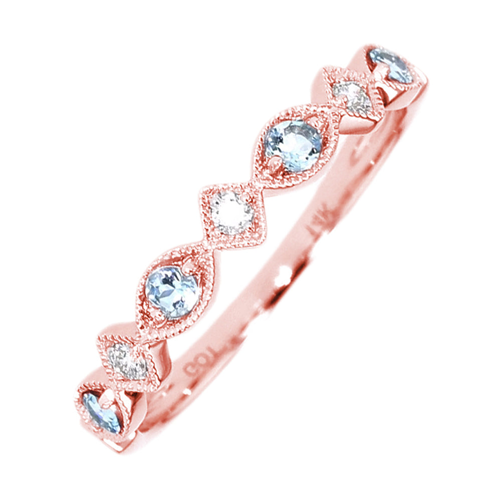 14Kt Rose Gold Diamond 1/20Ctw & Aquamarine 1/6Ctw Ring