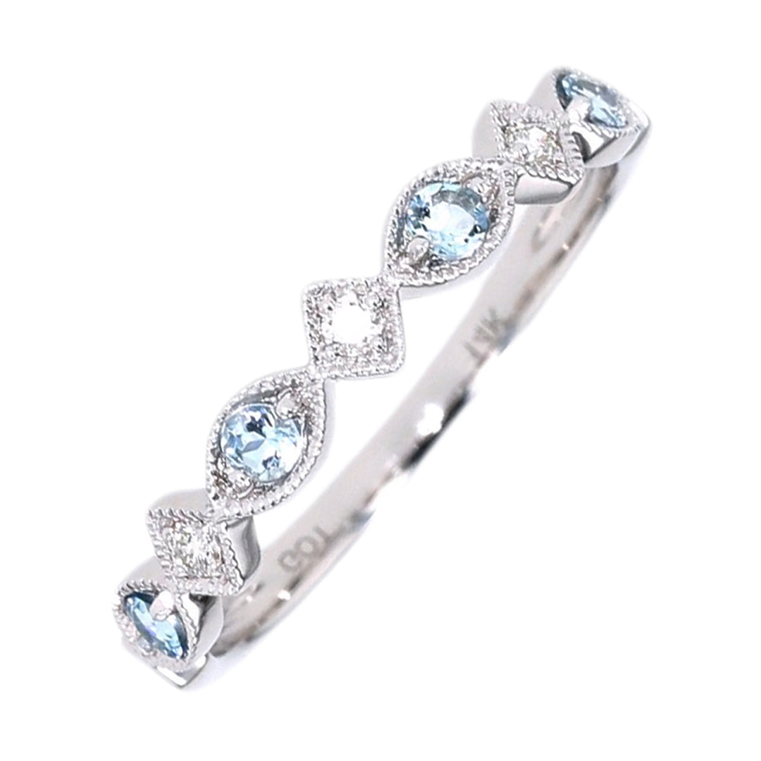 14Kt White Gold Diamond 1/20Ctw & Aquamarine 1/6Ctw Ring