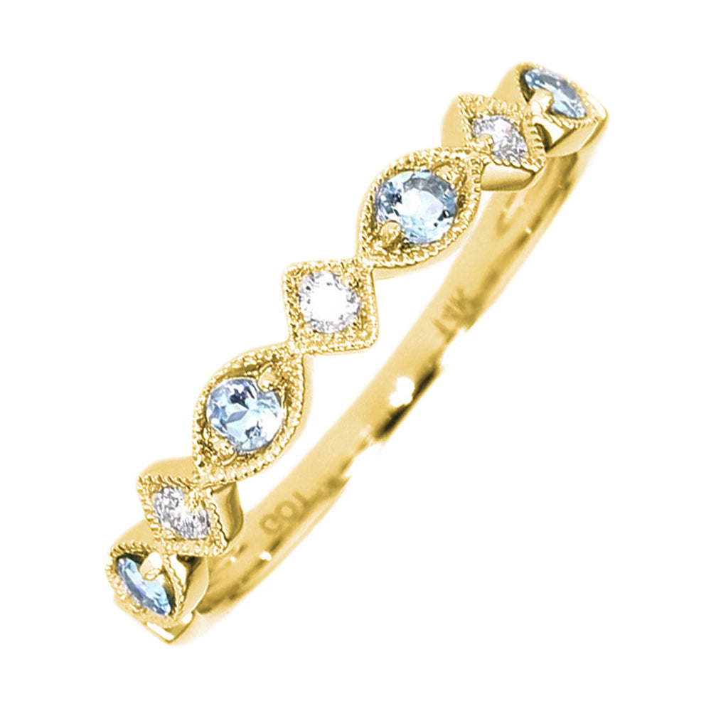 14Kt Yellow Gold Diamond 1/20Ctw & Aquamarine 1/6Ctw Ring