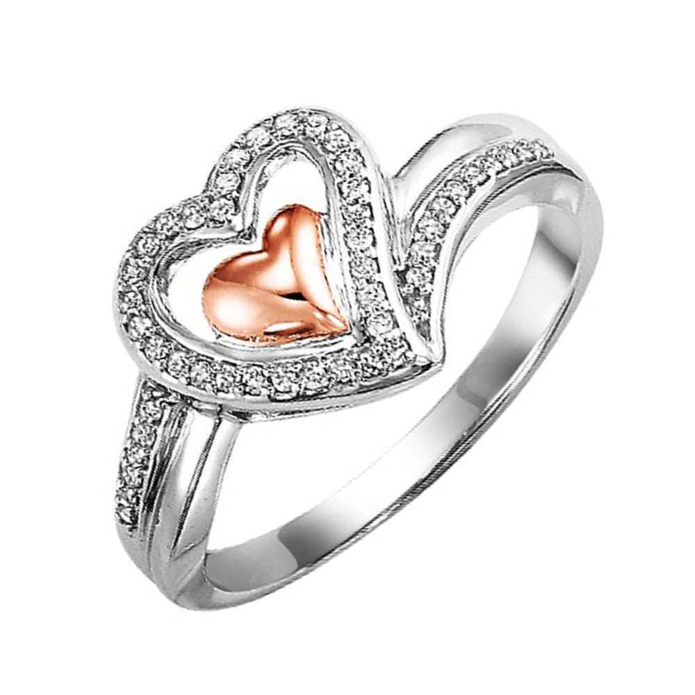 Silver White Rose Diamond 1/7Ctw Ring